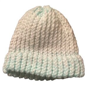 Handmade cozy white and light blue kids beanie for winter